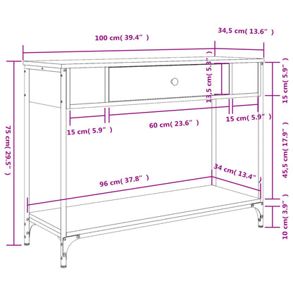 Smoked Oak Console Table - 100x34.5x75 cm in Engineered Wood
