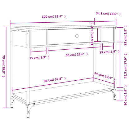 Sonoma Grey Console Table - 100x34.5x75cm Engineered Wood