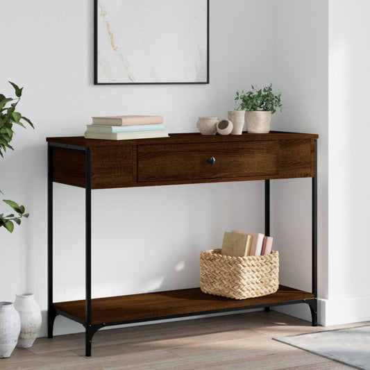 Brown Oak Console Table - Engineered Wood, 100x34.5x75 cm