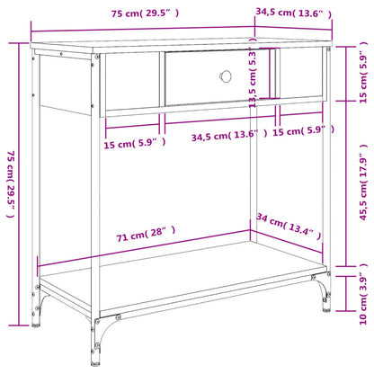 Brown Oak Engineered Wood Console Table - 75x34.5x75 cm
