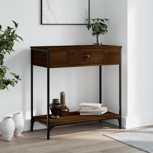 Brown Oak Engineered Wood Console Table - 75x34.5x75 cm