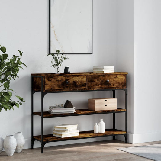 Smoked Oak Console Table - Engineered Wood, 100x25x75 cm
