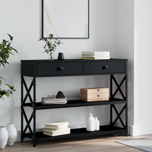 Modern Black Console Table - 100x28x75 cm Engineered Wood