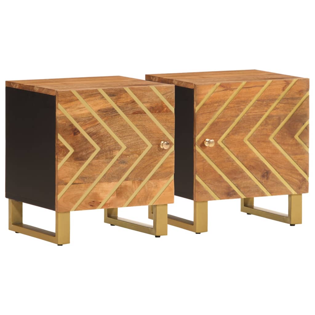 Solid Mango Wood Bedside Cabinets, 2pc Set - Brown & Black