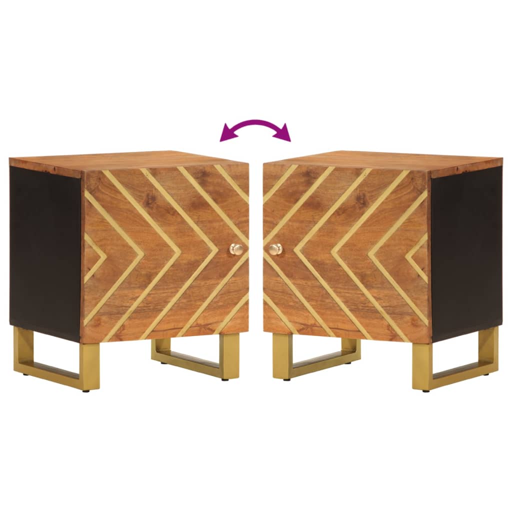 Solid Mango Wood Bedside Cabinets, 2pc Set - Brown & Black