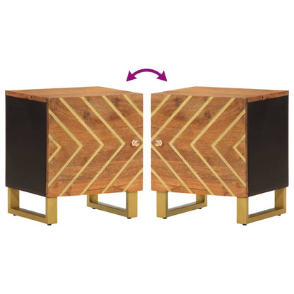 Solid Mango Wood Bedside Cabinets, 2pc Set - Brown & Black