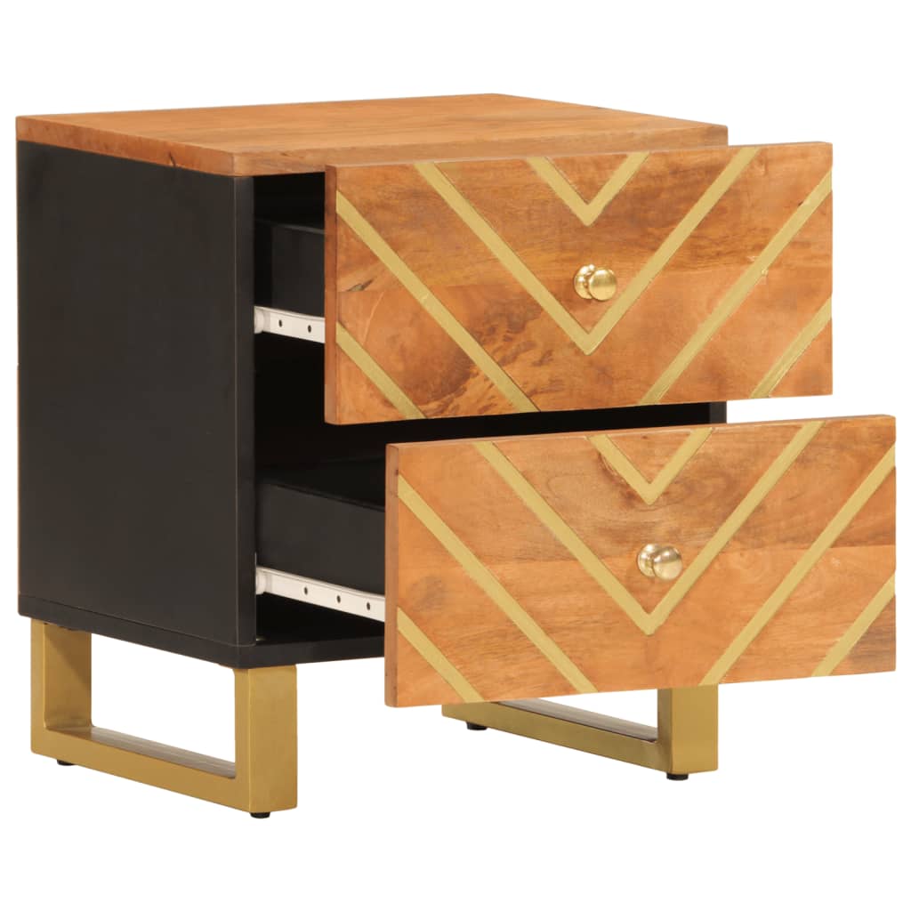 Solid Mango Wood Brown & Black Bedside Cabinet