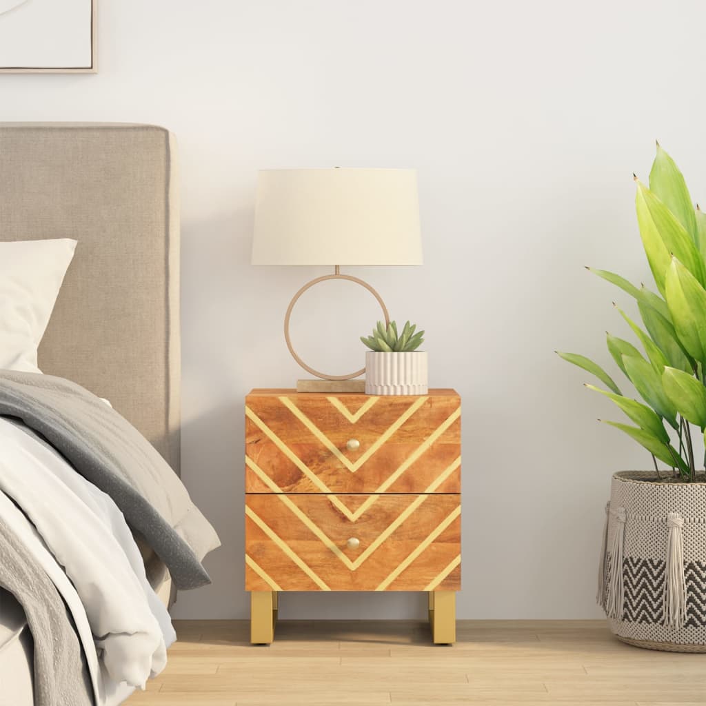 Solid Mango Wood Brown & Black Bedside Cabinet