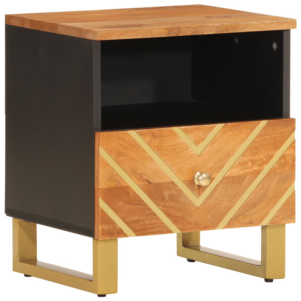 Solid Mango Wood Bedside Cabinet - Brown & Black Finish