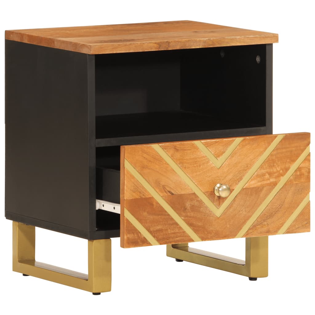 Solid Mango Wood Bedside Cabinet - Brown & Black Finish
