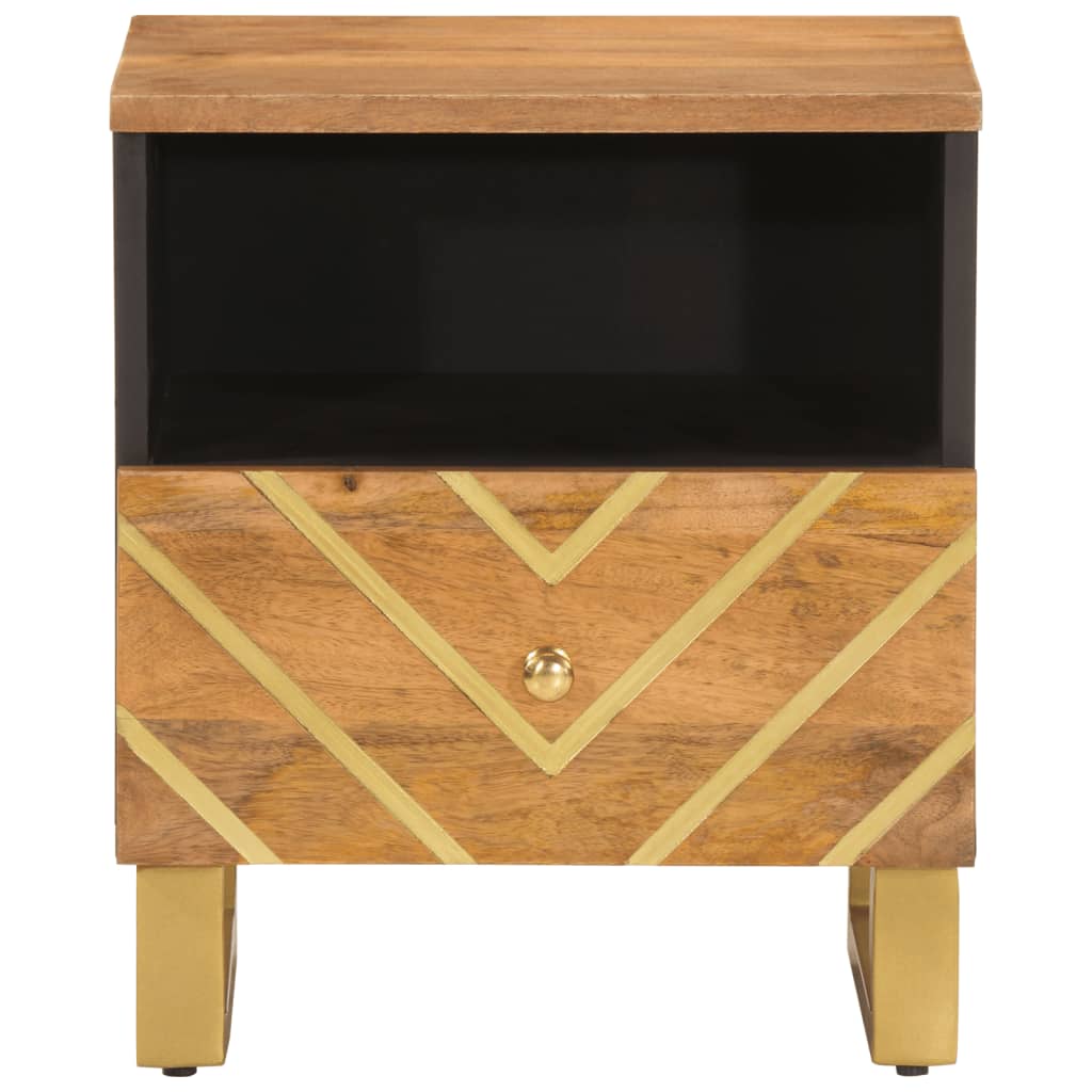 Solid Mango Wood Bedside Cabinet - Brown & Black Finish