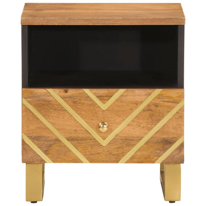 Solid Mango Wood Bedside Cabinet - Brown & Black Finish