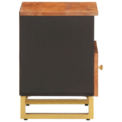 Solid Mango Wood Bedside Cabinet - Brown & Black Finish