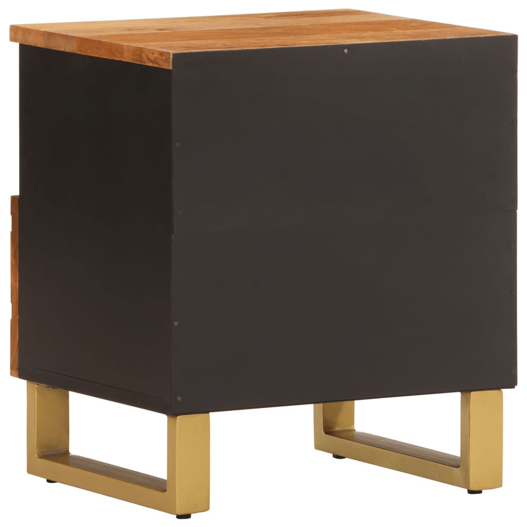 Solid Mango Wood Bedside Cabinet - Brown & Black Finish