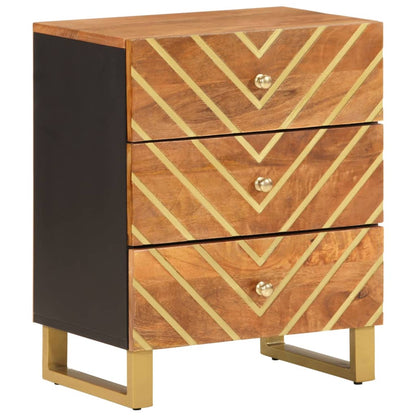 Solid Mango Wood Bedside Cabinet, Brown/Black, 50x33x60 cm