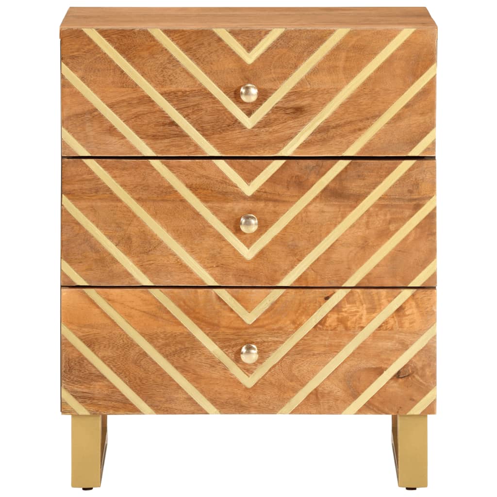 Solid Mango Wood Bedside Cabinet, Brown/Black, 50x33x60 cm