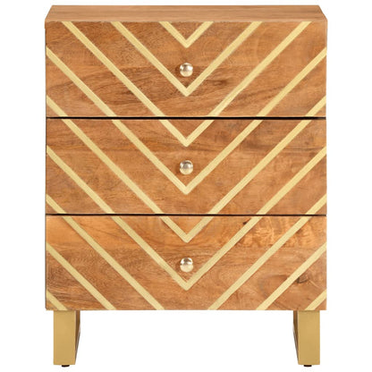 Solid Mango Wood Bedside Cabinet, Brown/Black, 50x33x60 cm