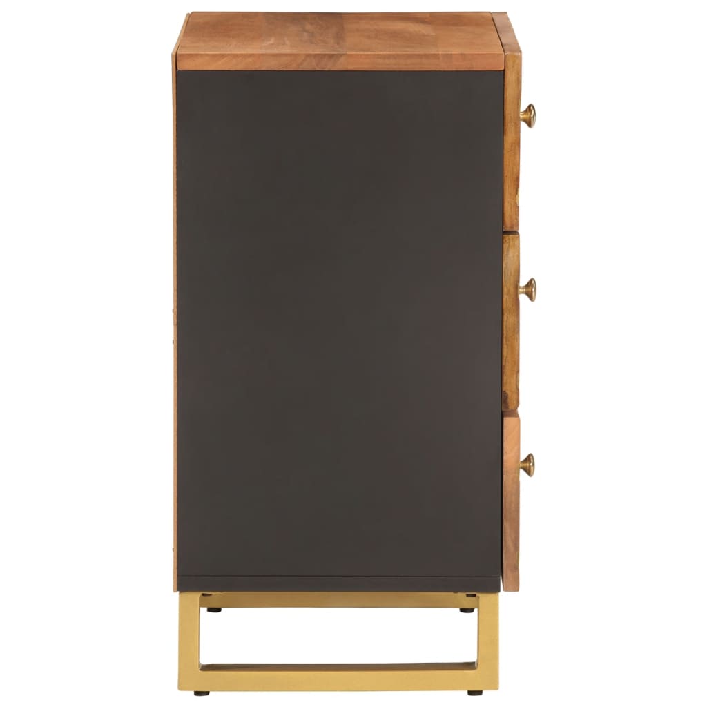 Solid Mango Wood Bedside Cabinet, Brown/Black, 50x33x60 cm