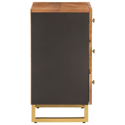 Solid Mango Wood Bedside Cabinet, Brown/Black, 50x33x60 cm