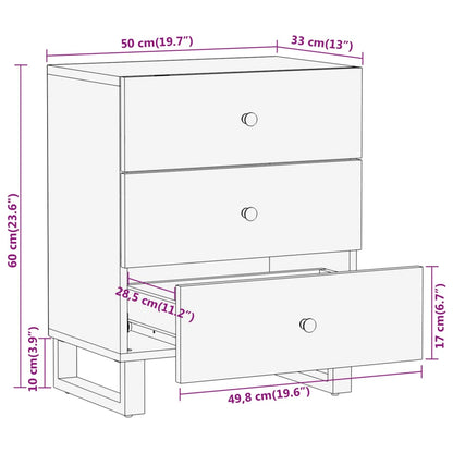 Solid Mango Wood Bedside Cabinet, Brown/Black, 50x33x60 cm