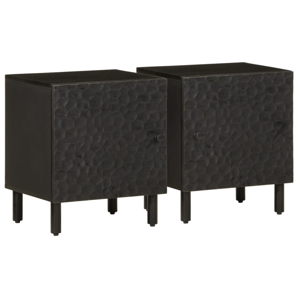 Black Solid Wood Mango Bedside Cabinets, Set of 2, 40x33x46 cm