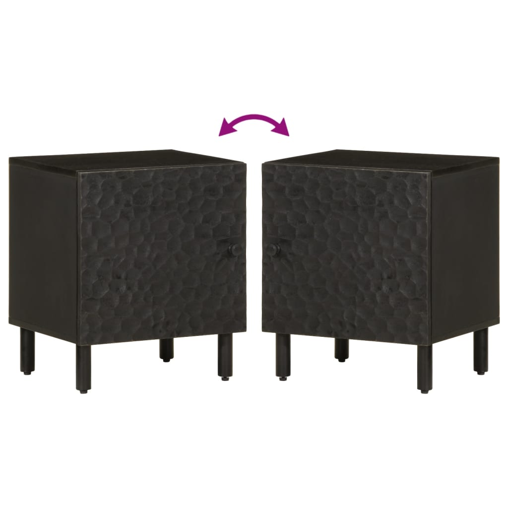 Black Solid Wood Mango Bedside Cabinets, Set of 2, 40x33x46 cm