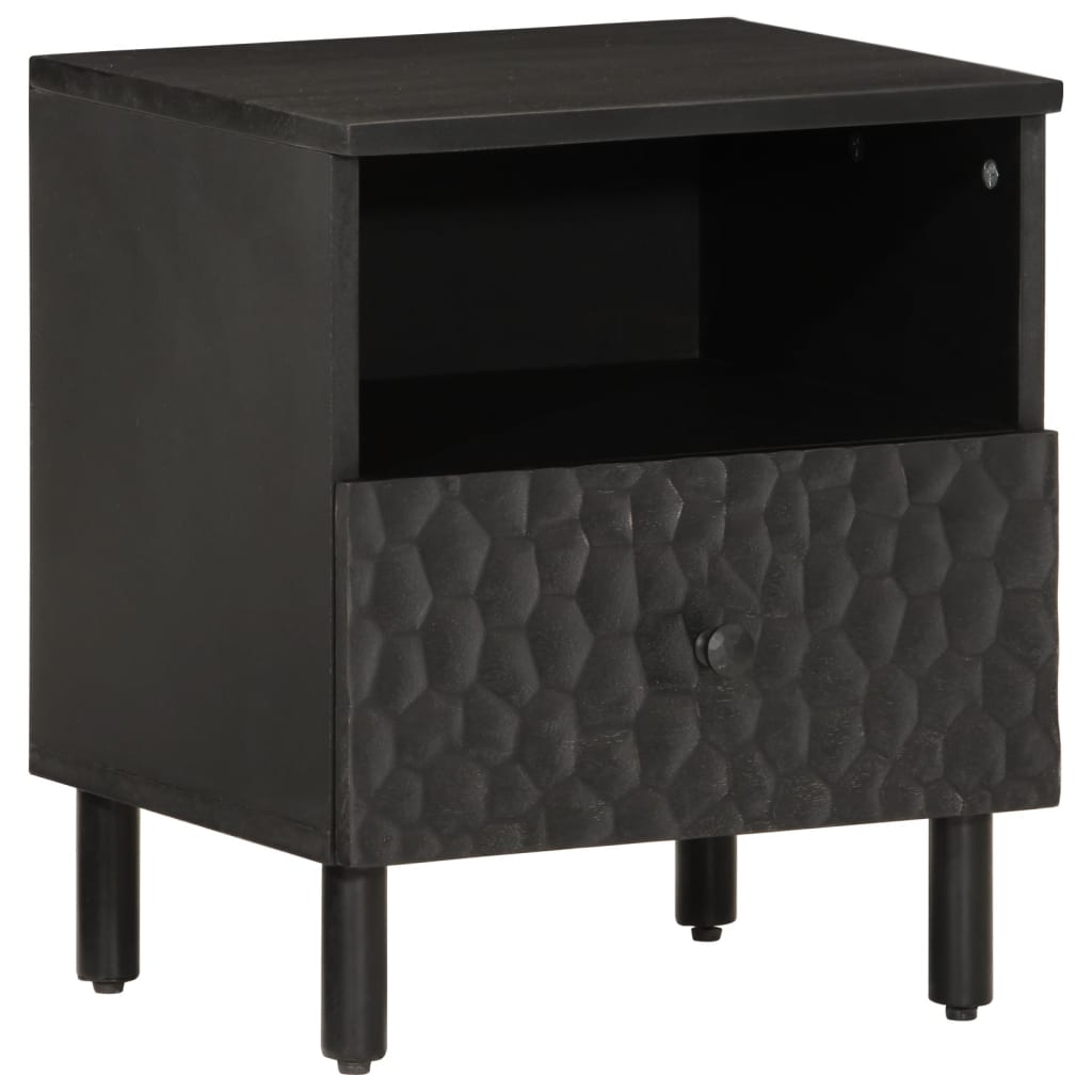 Solid Mango Wood Bedside Cabinet, Black 40x33x46 cm