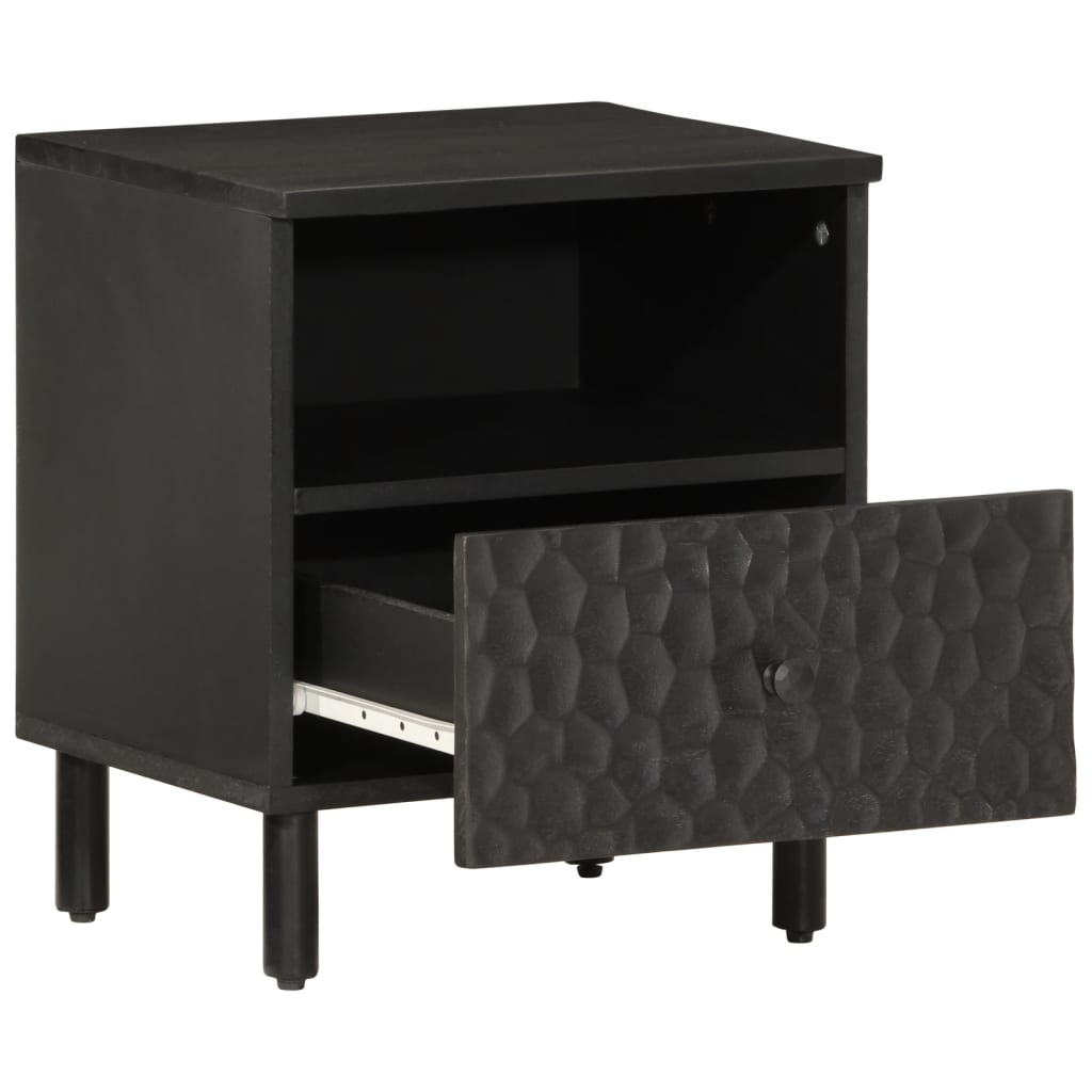 Solid Mango Wood Bedside Cabinet, Black 40x33x46 cm