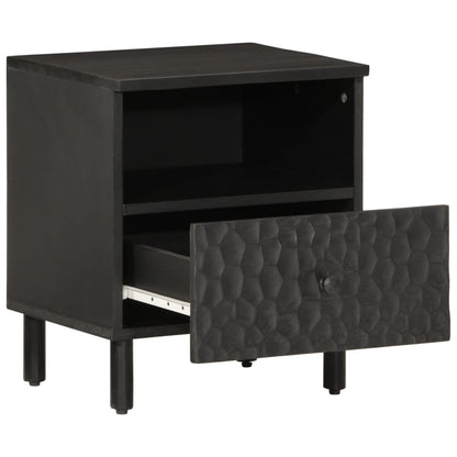 Solid Mango Wood Bedside Cabinet, Black 40x33x46 cm