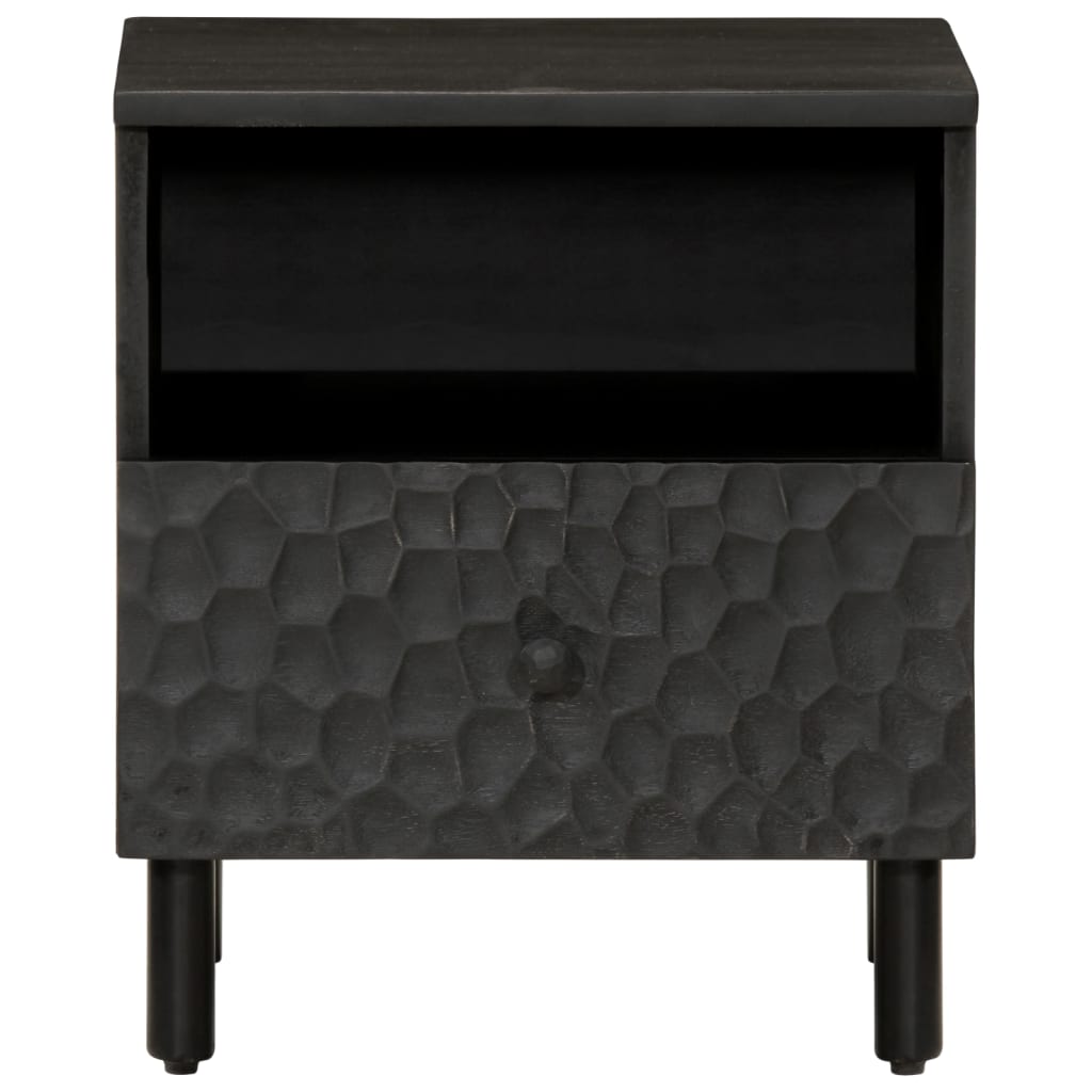 Solid Mango Wood Bedside Cabinet, Black 40x33x46 cm