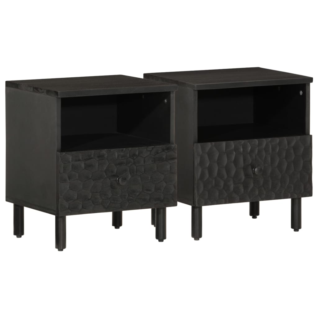 Solid Mango Wood Black Bedside Cabinets - Set of 2 (40x33x46 cm)