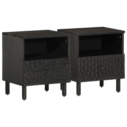 Solid Mango Wood Black Bedside Cabinets - Set of 2 (40x33x46 cm)