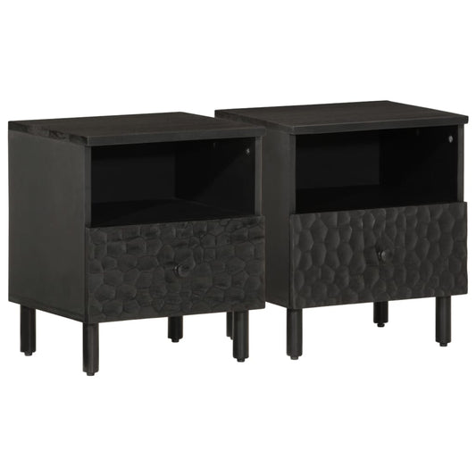 Solid Mango Wood Black Bedside Cabinets - Set of 2 (40x33x46 cm)