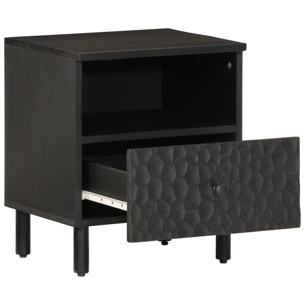 Solid Mango Wood Black Bedside Cabinets - Set of 2 (40x33x46 cm)