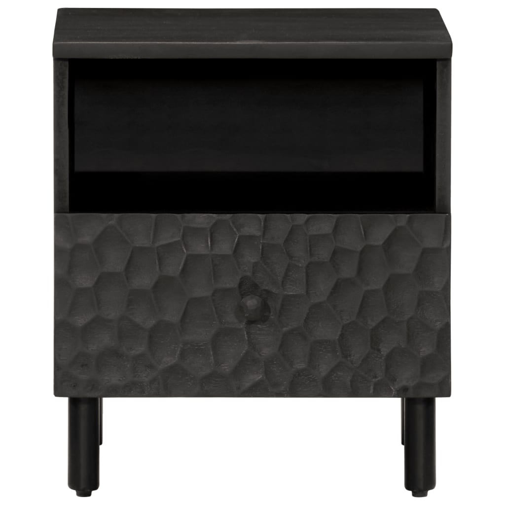 Solid Mango Wood Black Bedside Cabinets - Set of 2 (40x33x46 cm)