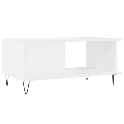 Coffee Table High Gloss White 90x50x40 cm Engineered Wood