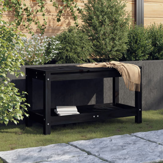 Solid Pine Garden Bench - Black 82.5x35x45 cm