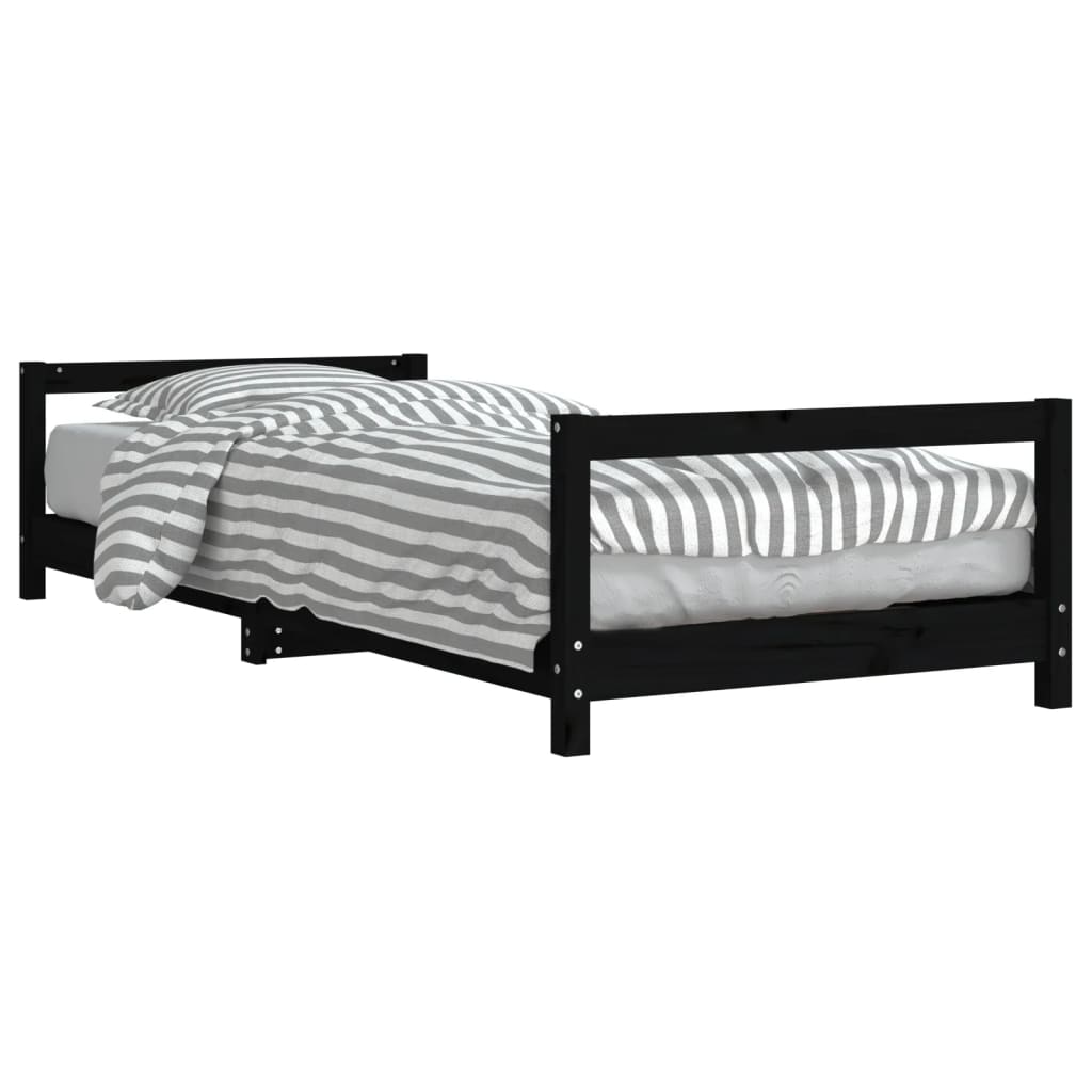 Black Solid Wood Kids Bed Frame 80x200 cm - Pine