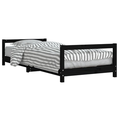 Black Solid Wood Kids Bed Frame 80x200 cm - Pine