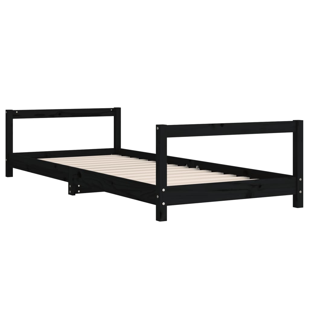 Black Solid Wood Kids Bed Frame 80x200 cm - Pine