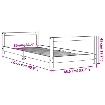 Black Solid Wood Kids Bed Frame 80x200 cm - Pine
