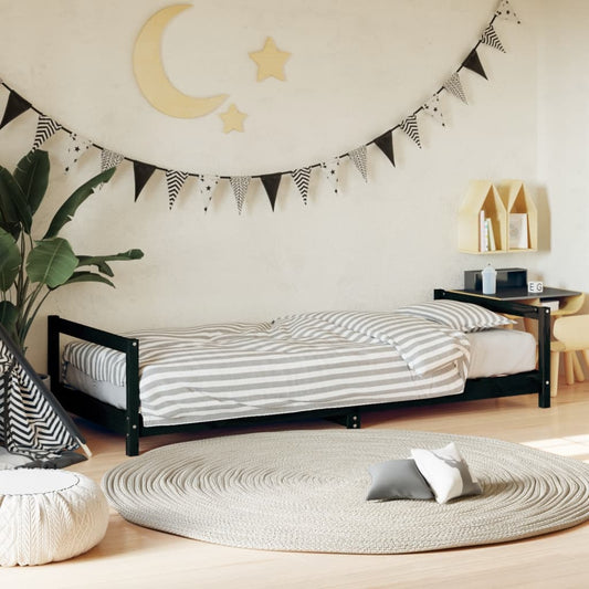 Black Solid Wood Kids Bed Frame 80x200 cm - Pine