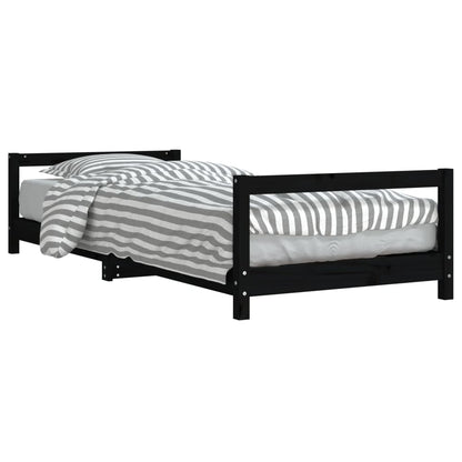 Solid Pine Wood Kids Bed Frame - Black 90x200 cm