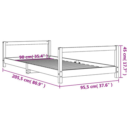 Solid Pine Wood Kids Bed Frame - Black 90x200 cm
