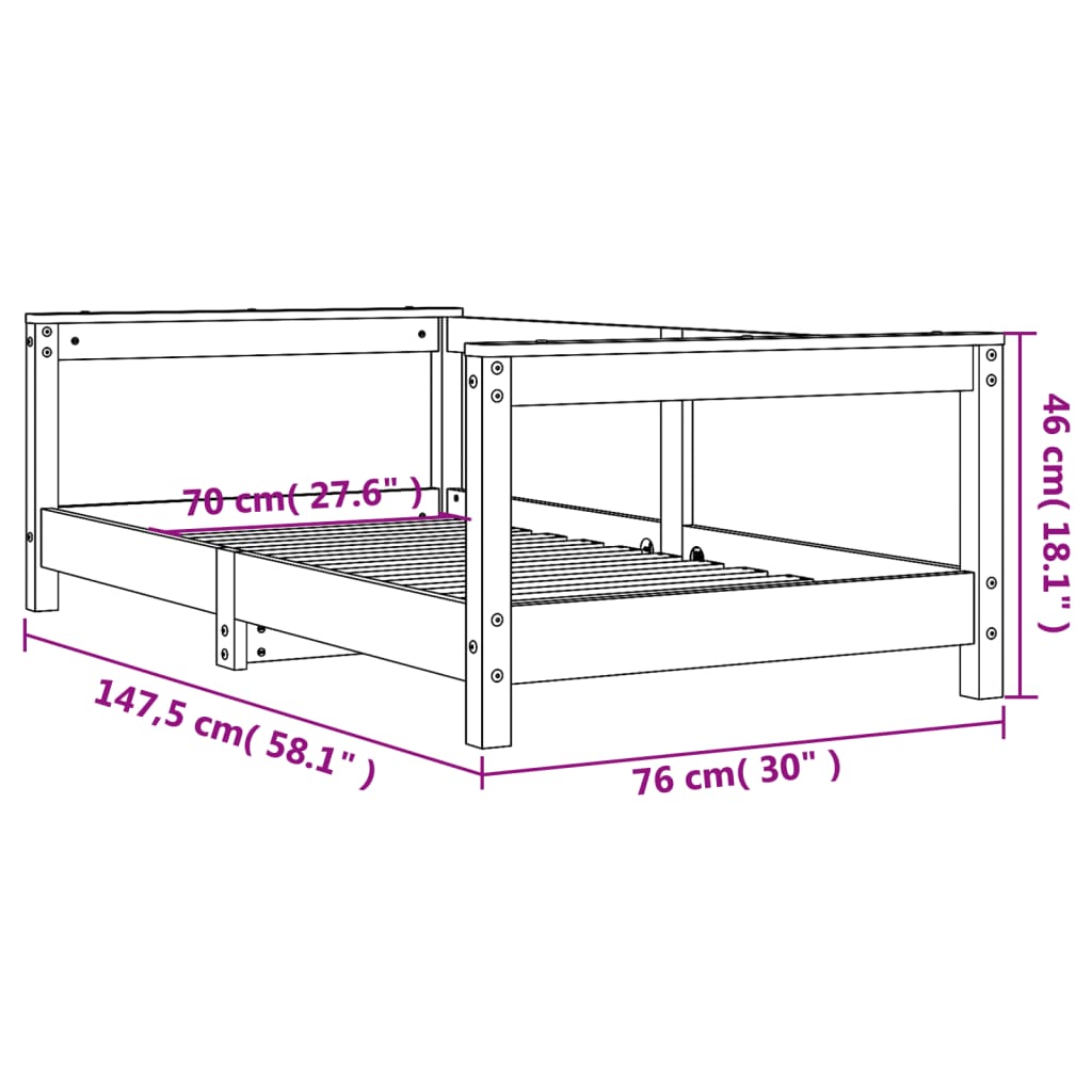 Solid Pine Kids Bed Frame 70x140 cm - Durable & Stylish