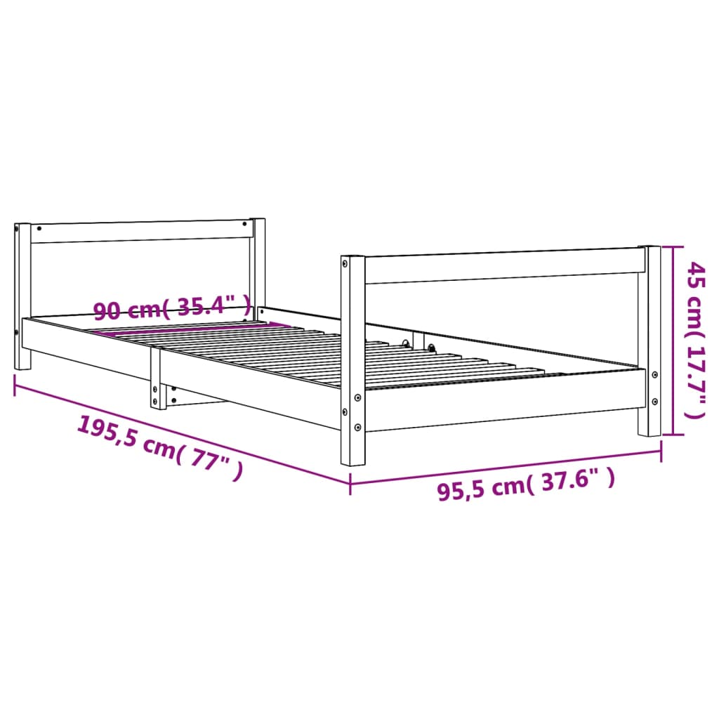 Solid Pine Kids Bed Frame - Black 90x190 cm Durable Design