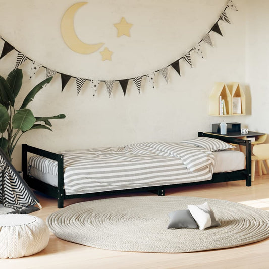 Solid Pine Kids Bed Frame - Black 90x190 cm Durable Design