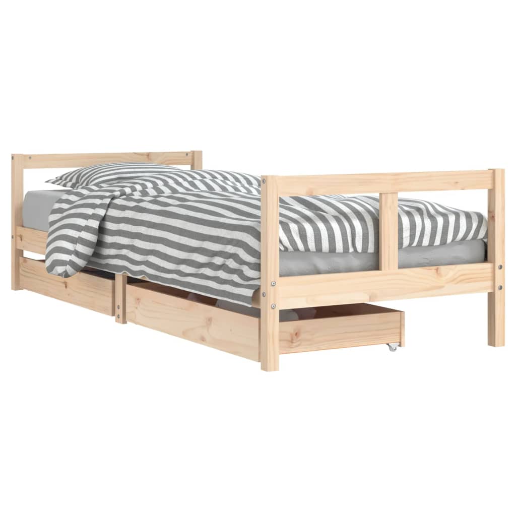 Solid Pine Kids Bed Frame with Drawers 80x200 cm - Natural Wood