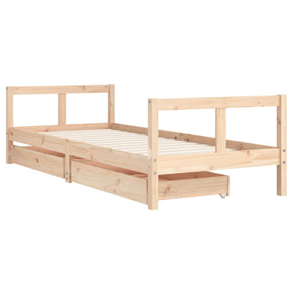 Solid Pine Kids Bed Frame with Drawers 80x200 cm - Natural Wood