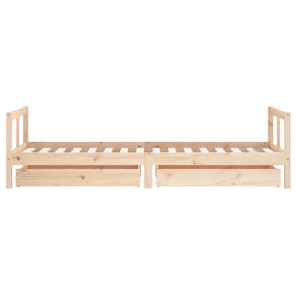 Solid Pine Kids Bed Frame with Drawers 80x200 cm - Natural Wood